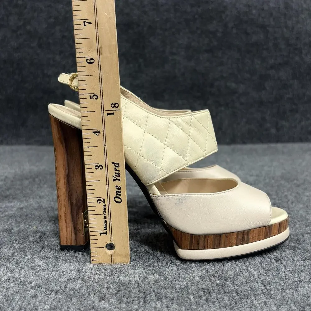Chanel Platform Sandals Womens 36 White Matelasse Quilted Slingback Heel Italy